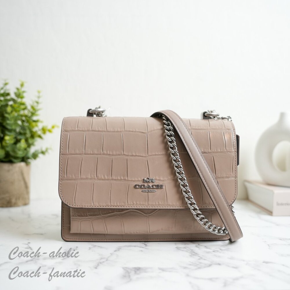 NWT Coach CC840 Klare Crossbody Bag Crocodile-embossed Leather Silver /Stone